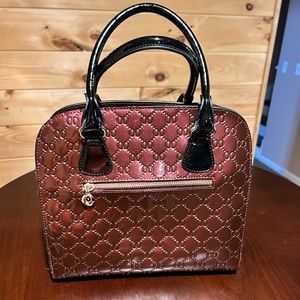 Burgundy patent leather quilted handbag